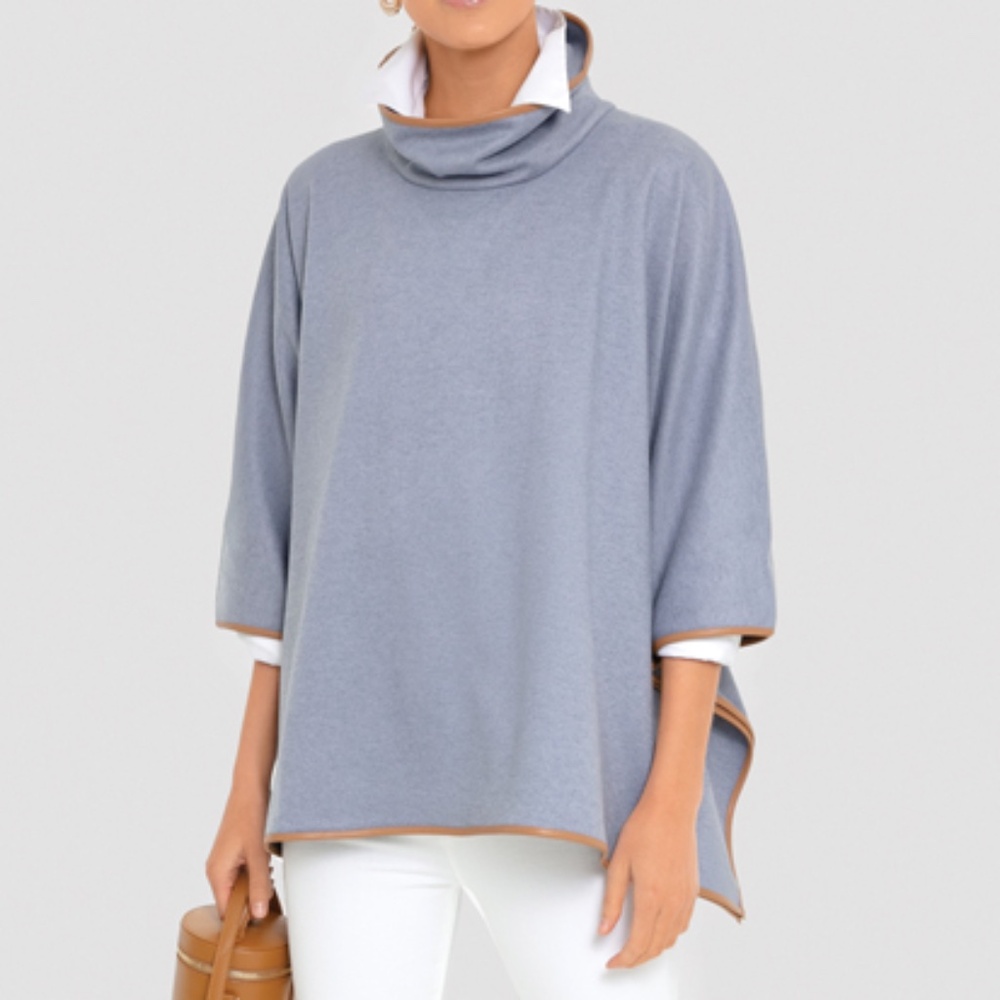 NWOT Tuckernuck Blue Heather Piper Poncho with Leather Trim, O/S